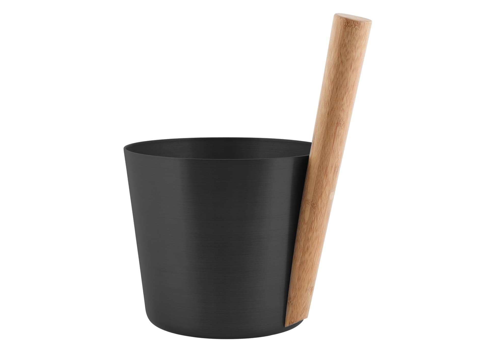 Saunafata með skafti, úr svörtu ál.